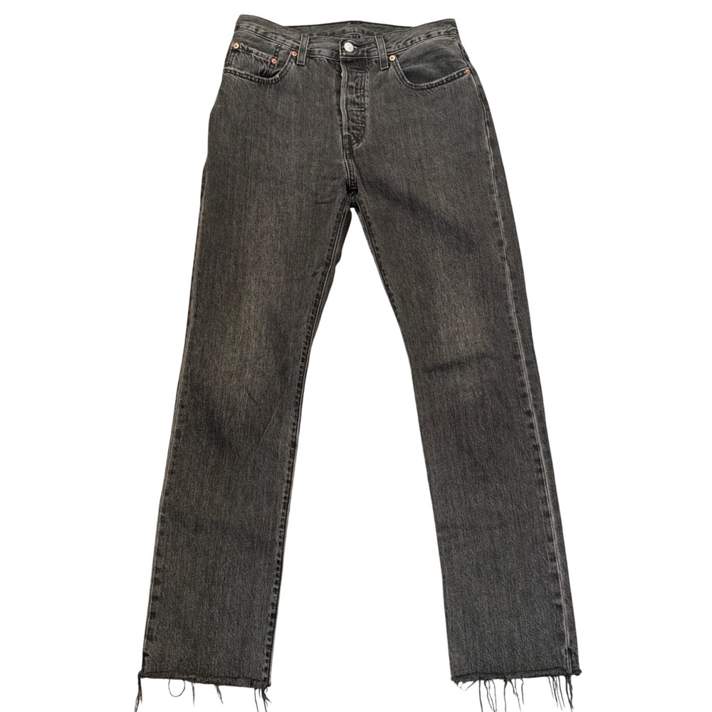 Levis 501 Original Fit Straight Leg Jeans Washed Black Raw Hem W28 L32